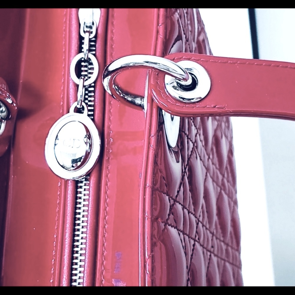 CHRISTIAN DIOR Dark RED / light Burgundy patten leather Cannag Bag - Picture 15 of 16